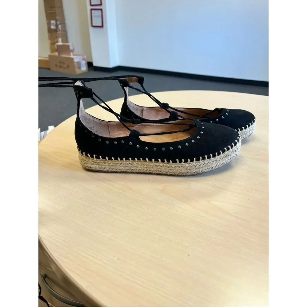 Report Black Faux Suede Ankle Jack Up Flat Espadrilles sz 8 EUC